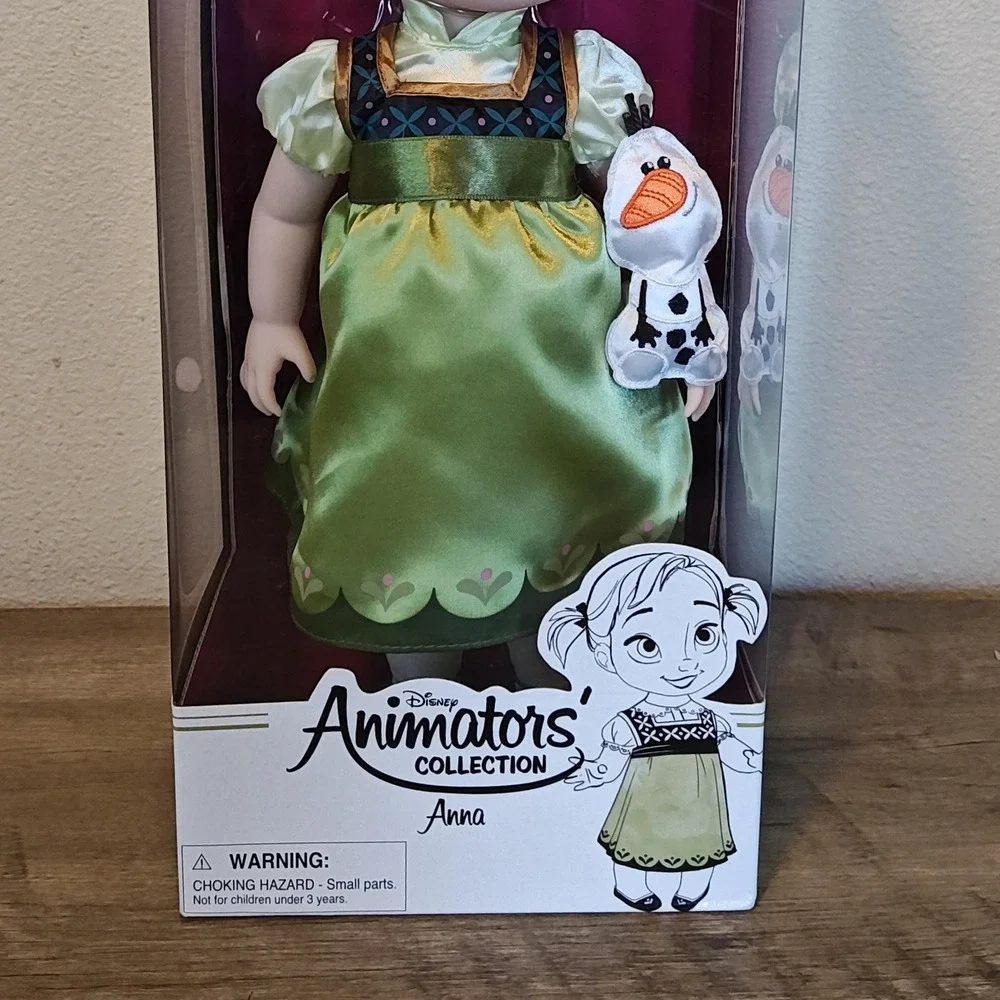 Disney Animators Collection Anna Doll Frozen 16in Green Satin Dress Olaf